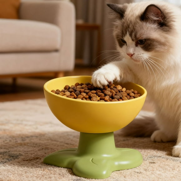Birdeem Raised Cat Bowl,Elevated Food Dish with Neck Support,Whisker Friendly Pet Bowl for Comfortable Eating and Drinking,Anti Slip Base for Stability