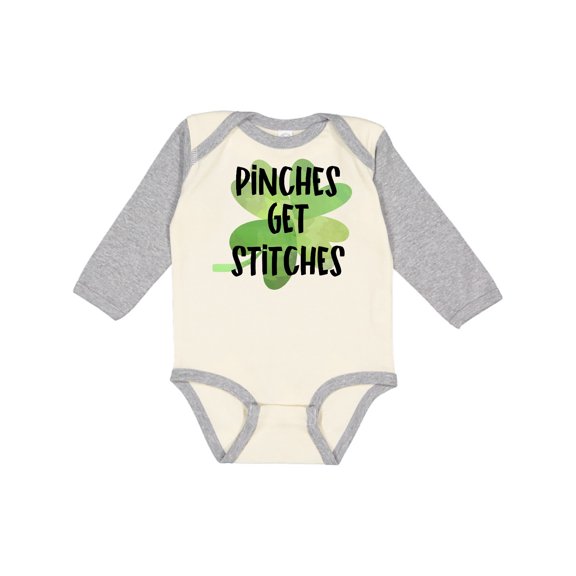 Inktastic St. Patrick's Day Pinches Get Stitches Shamrocks Boys or Girls Long Sleeve Baby Bodysuit