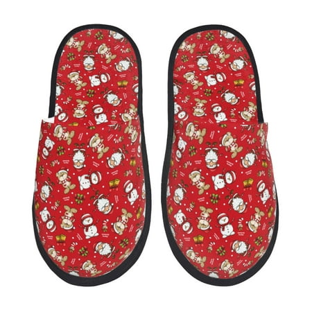 Balery Christmas Santa Cartoon Snowman A Slient Indoor Furry Fleece Comfort House Shoes Soft Non-Slip Home Shoes Cotton slippers House Slippers-- Medium