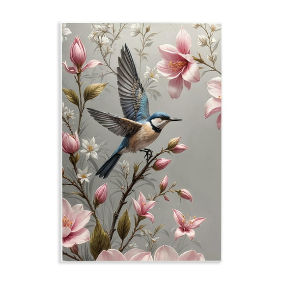 Stupell Industries Soft Pink Florals with Bird Animals Painting Unframed Art Print Wall Art, 10 x 15