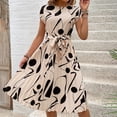 thumbnail image 4 of WTOBBY Women's Casual Fashion Abstract Print Pleated Cuff Dress with Unique Pattern and Relaxed Fit for Artistic Style Outings,Beige L, 4 of 5