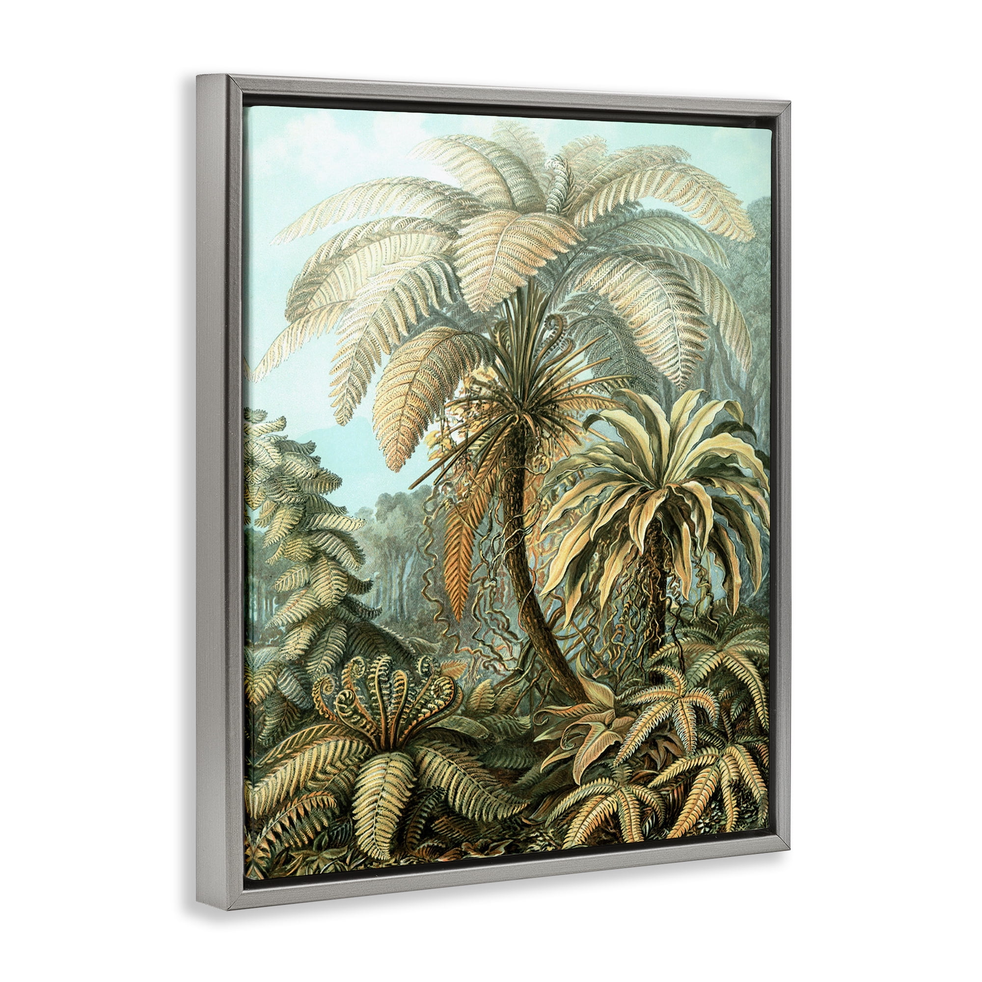 Stupell Industries Detailed Palm Tree Leaves Landscape & Nature Painting Gray Floater Framed Canvas Art Print Wall Art, 17 x 21