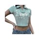 thumbnail image 2 of SAYOO Tops de Manga Corta para Mujer con Solapa, Estampado Floral de Letras Versión Flaca Ombligo Ropa de Verano SAYOO  Casual, 2 of 9