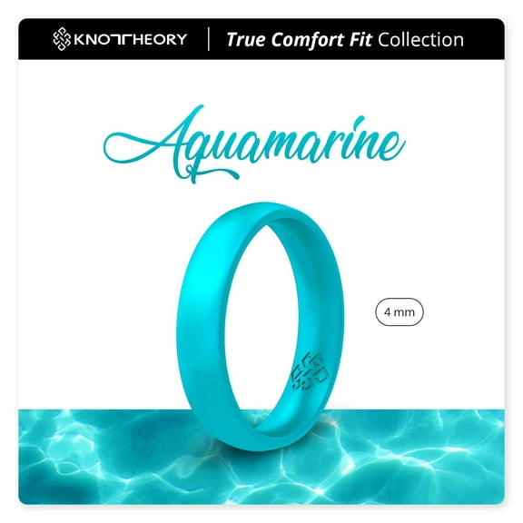 Pearl Aquamarine Breathable Silicone Ring for Women 4mm Bandwidth