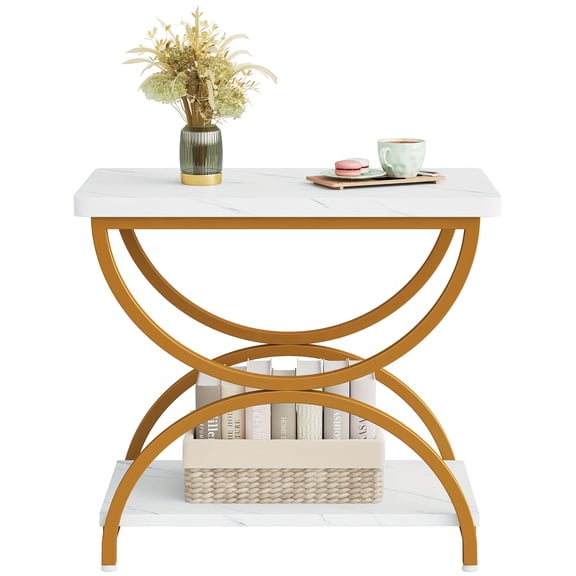 Elegant 2-Tier Coffee Table with White Marble Top and Golden Metal Frame, Space-Saving Design, Easy Assembly - Perfect for Living Room or Bedroom, Coffee Table for Living Room