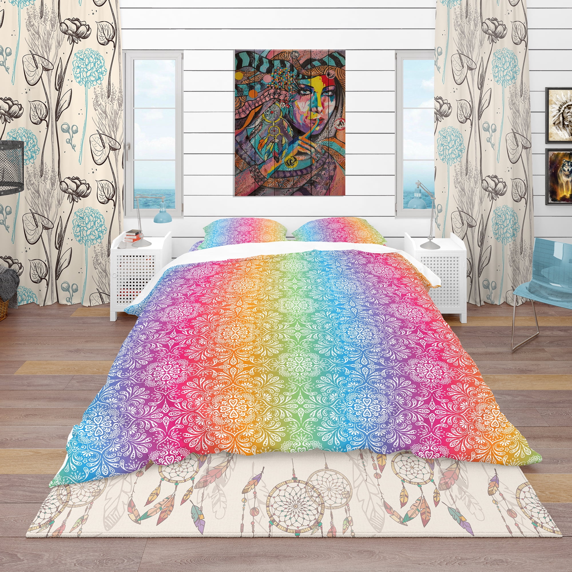 Designart 'Ethnic Floral Pattern' Bohemian & Eclectic Duvet Cover Set