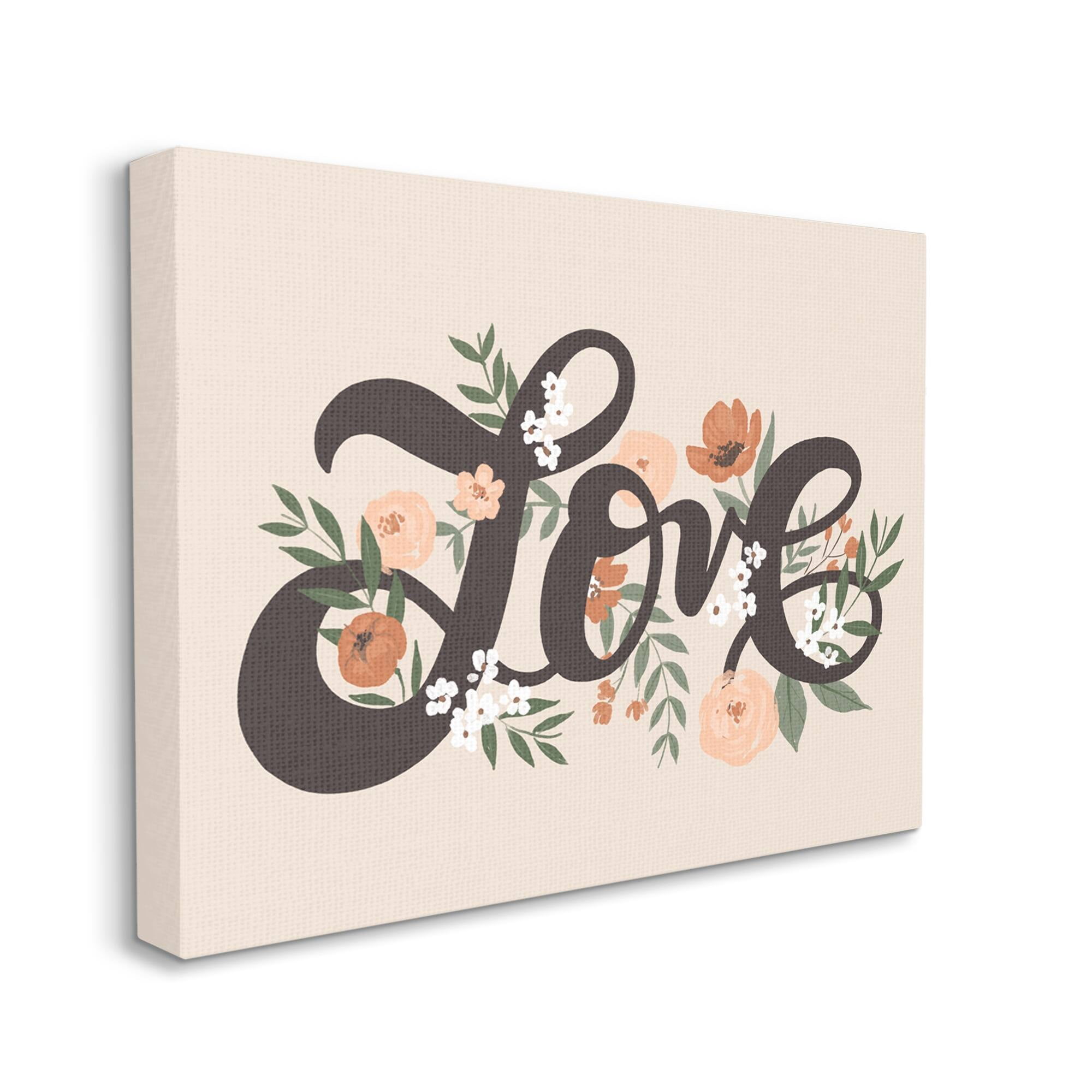 Stupell Industries Vintage Love Word Botanical Flowers Weaving Motif Canvas Wall Art, 40 x 30, Design by Loni Harris