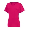 thumbnail image 3 of Women's V Neck T Shirts Casual Rolled Short Sleeve Side Split Summer Tops Loose Fit, 3 of 5
