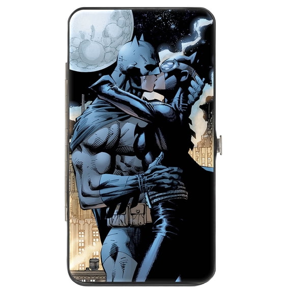 DC Comics Wallet, Hinged, Batman Catwoman Kissing Hush Pose Moon, Vegan Leather