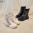 thumbnail image 5 of Girls Riding Boots Glitter Rhinestone Buckles Princess Dress Mid Calf Booties Fashion Lug Sole Chunky Heel Zipper Long Boots Black 13 Little Kids, 5 of 7