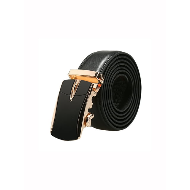 Unique Bargains Men's Ratchet Automatic Buckle Large Leather Dress Belt Width 1 3/8'