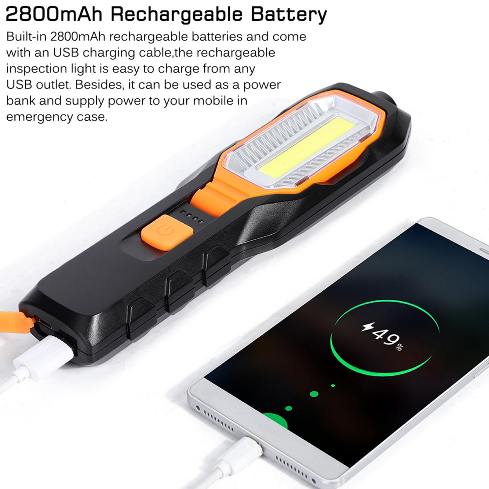 Lampe de Travail LED Rechargeable, Lumière combinée Double Couleur Lampe d'inspection 2 en 1 et 3 W COB LED Torche Lampe avec Double Magnétique pour Auto Garage Atelier Camping Bricolage etc