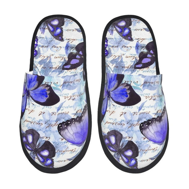 Balery Butterflies Pantuflas de Casa de Felpa Silenciosas con Diseño Estampado, Zapatillas Cómodas Antideslizantes de Algodón para Interior-Large