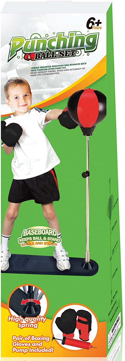 Giddyup! Buck's PlayWorld Boxing Punching Bag Set with Gloves, Pump and Adjustable Stand - Red