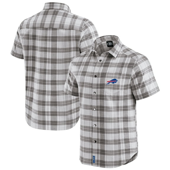 Men's Darius Rucker Collection by Fanatics Gray Buffalo Bills Team Plaid Short Sleeve Full-Snap Shirt