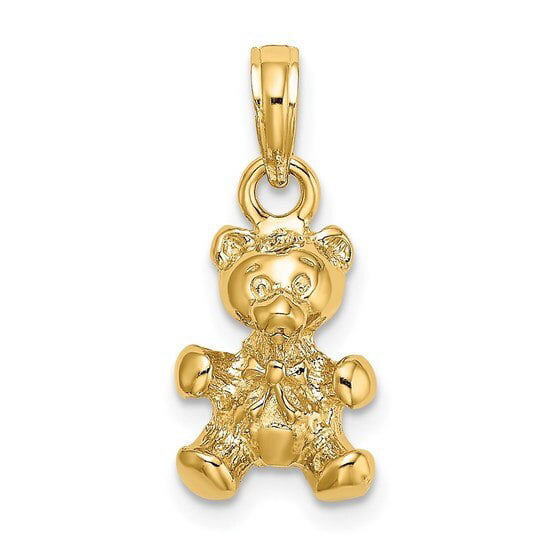 Sterling Silver Womens 1mm Box Chain 3D Cute Teddy Bear Pendant Necklace Bowtie