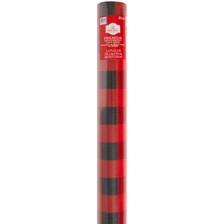 Holiday Time Buffalo Plaid Wrapping Paper, Christmas, 30" Wide, 160 Sq. Ft., Red, Black