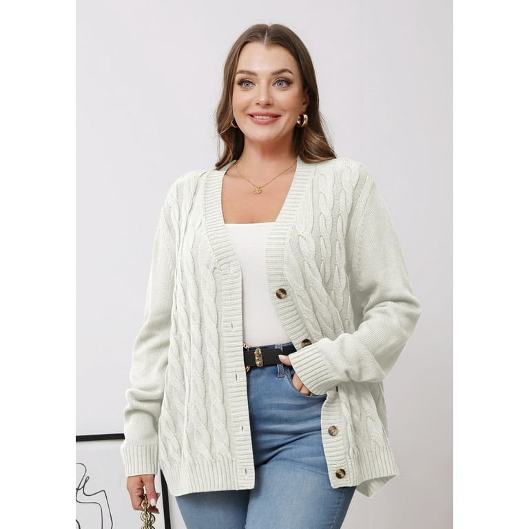 Ameri UND LOOSE CABLE KNIT CARDIGAN ホワイト Ameri UND LOOSE CABLE KNIT CARDIGAN ホワイト