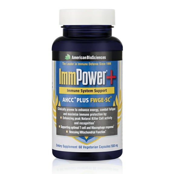 ImmPower Plus - Immune Support and Mitochondrial Rescue - AHCC & Fermented Wheat Germ Extract - Mushroom Extract Supplement - 60 Vegetarian Capsules, 550mg/capsule