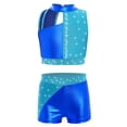 thumbnail image 3 of vastwit Kids Girls Cheerleading Outfit Sleeveless Color Block Sparkly Dance Crop Top with Gymnastics Shorts Set Royal Blue 16, 3 of 7