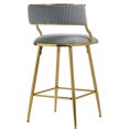 thumbnail image 5 of Set of 2 Grey Corduroy Counter Height Bar Stools with Back, Golden Chrome Base and Footrest, 26 Inch Kitchen Island Stools, 5 of 9