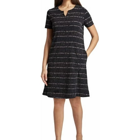 Ellen Tracy Women's V-Notch Short Sleeve Dress (Black Combo, X-Small)