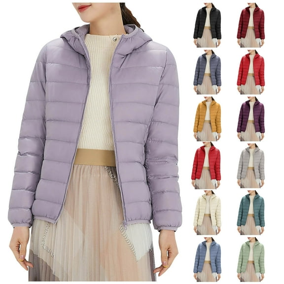 Lovskoo 2024 Womens Winter Coats Quilted Jacket Long Sleeve Zipper Casual Solid Jacket Outdoor Plus Size Windproof Loose Coat Cotton Padded Outerwear Olive Green