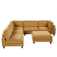 thumbnail image 4 of Modular Sectional Sofa, Oversized U Shaped 6-Seater Couch with Ottoman, Extra Deep Seat, Detachable Cushion, Rubber Wood Legs & Pillows, Reversible Sleeper Chaise Bed for Living Room, Office, Yellow, 4 of 9