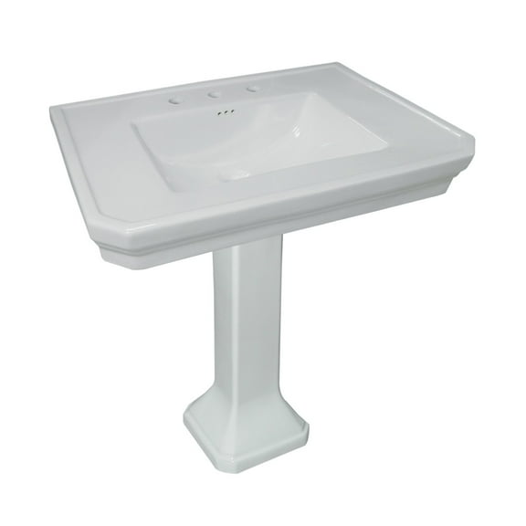 White Large Vitreous Victorian Pedestal Sink w/8" Widespread Rose Gold Faucet Bathroom Sink Tap| Renovators Supply