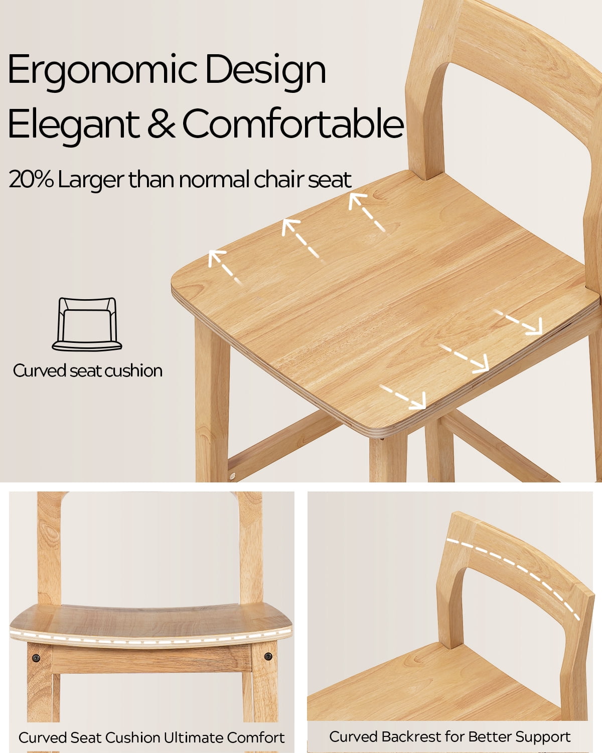 EYYTHUNG Set of 4 Modern Farmhouse Bar Stools 25 inch Mid-Century Solid Wood Counter Height Stools with Back Support Barstools Chairs for Kitchen Dining Room, Natural Oak