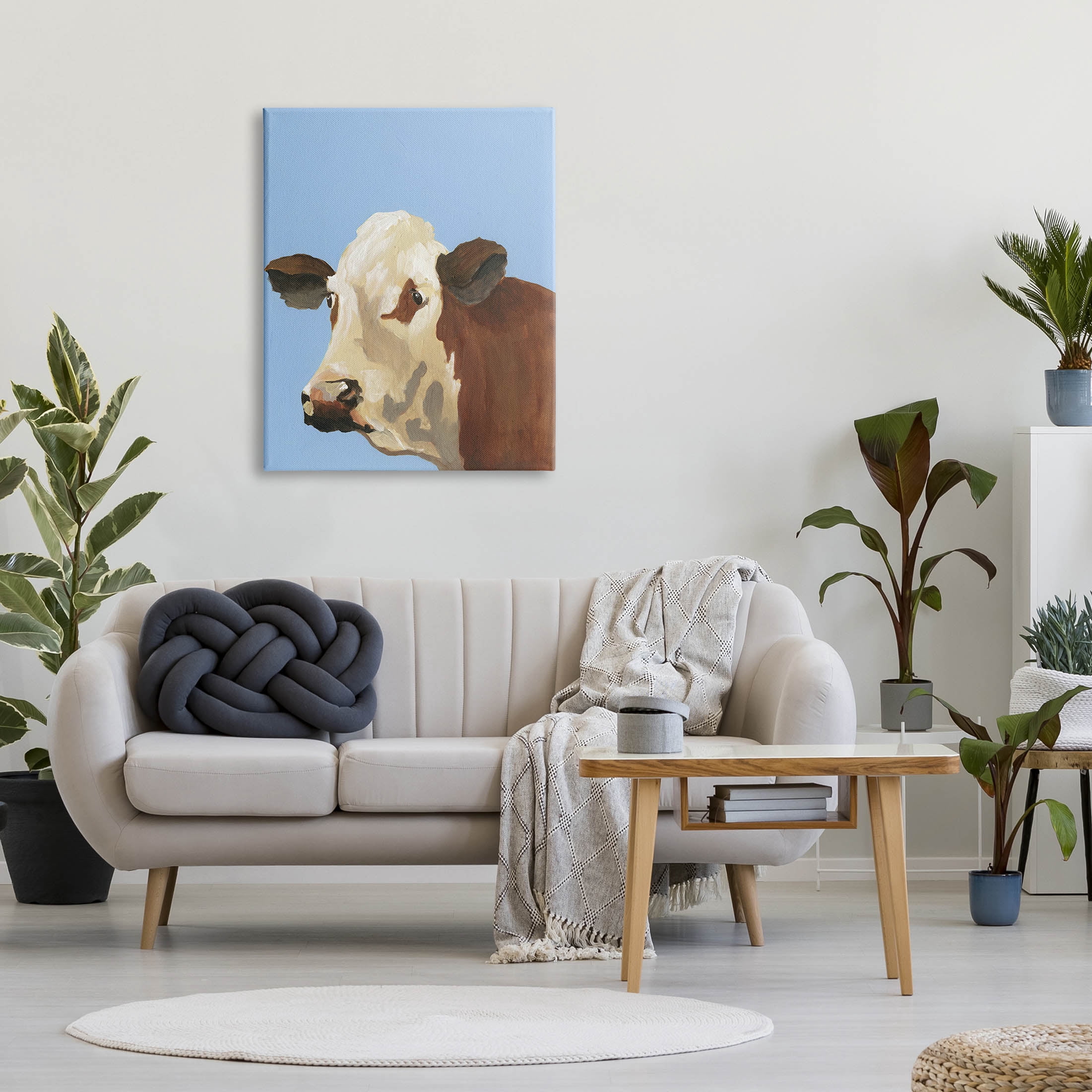 Stupell Industries Blue Farm Cow Portrait Graphic Art Gallery Wrapped Canvas Print Wall Art, Design by Regina Moore