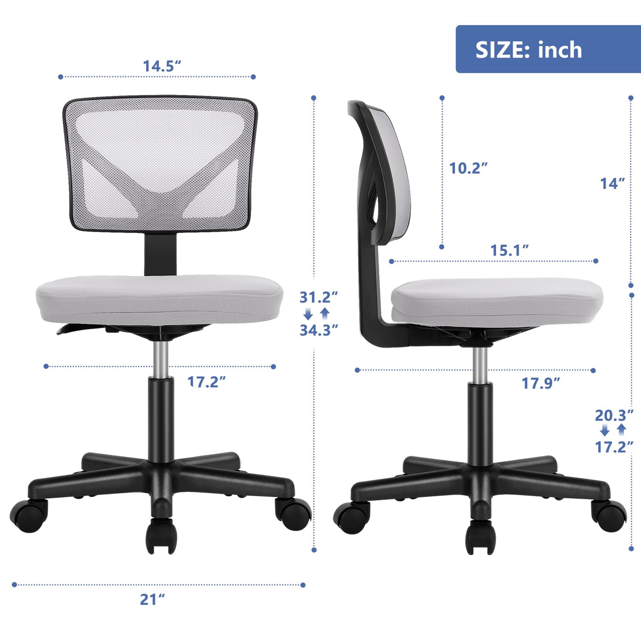 JOINSUN Desk Chair with Lumbar Support & Adjustable Height, 200 lb. Capacity, Gray