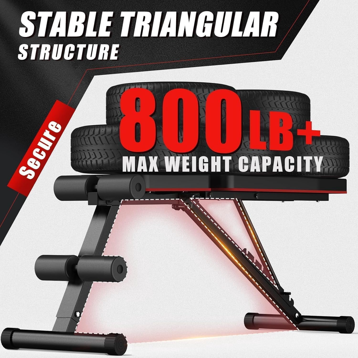 Bench press bench, adjustable training bench, suitable for home gym dumbbell exercises, 880 lb weight capacity, stable incline/decline bench press, full-body workout, 2-second quick folding, strength