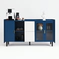 thumbnail image 2 of Sideboard Buffet Cabinet, Kitchen Pantry Storage Cabinet, 55" Coffee Bar Storage Cabinet with 2 Drawers, 2 Open Storage Compartment & 2 Glass Doors, or Kitchen, Living Room, Green, Blue, 2 of 7