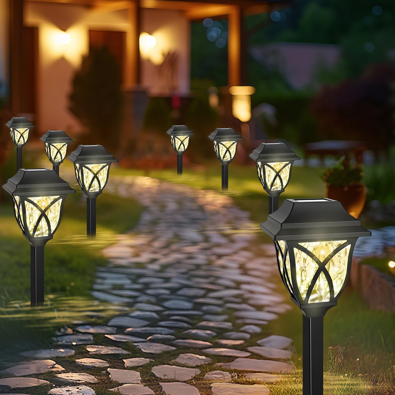 8 Pack Solar Lights Outdoor Waterproof for Garden Pathway Patio Yard Lawn Walkway Decorative Landscape Lighting, Warm White