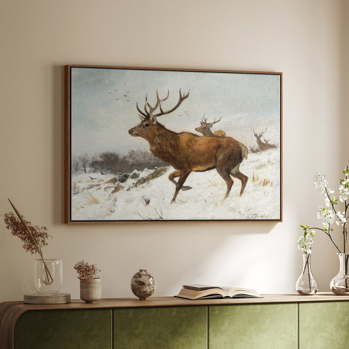 Vintage Animal Print-V By Wexford Home Framed in Walnut Wood Gallery Wrapped Canvas 17 in. x 25 in.