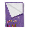 thumbnail image 2 of I Love You Soft Flannel Fleece Throw Blanket, Love Bugs Heart Singing over Rainbow Moon Dancing with Scars Heart Beats Cartoon, Cozy Plush for Indoor and Outdoor Use, 50" x 70", Violet, by Ambesonne, 2 of 5