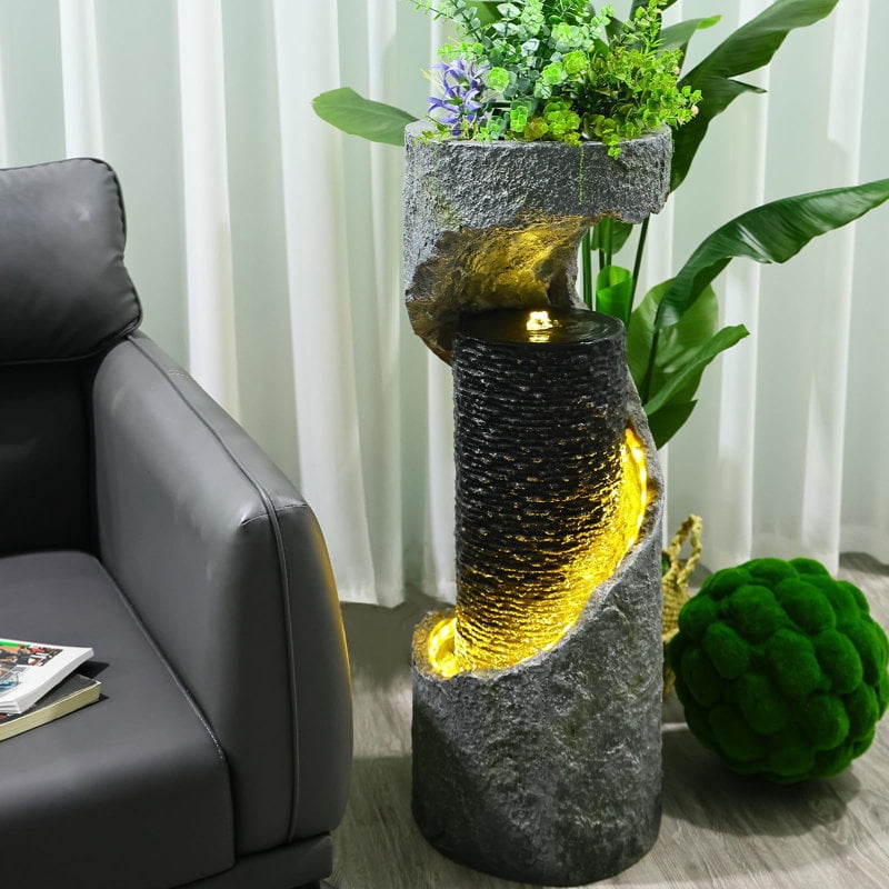 Modern Floor Standing Waterfall Fountain LED Lights for Garden Porch Decor