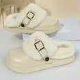 thumbnail image 4 of SYMSHOES Womens Beige Mule Slippers - Faux Faux Fur Lined Warm Cozy Slip-On Slippers with Metal Buckle, Lightweight EVA Sole Platform Slippers for Indoor Outdoor Wear,Size 38, 4 of 9