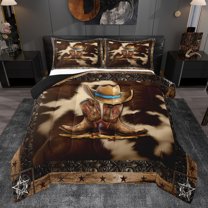 Homewish Cowgirl Boot Cat Full Size Comforter Sets for Adult, Farmhouse Cabin Bedding Comforter Set, Rustic Texas Stars Reversible Bedding Sets, Breathable Home Decor, 3pcs
