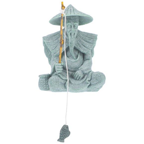 KAKOWELY Figura de pescador en miniatura de piedra arenisca para micropaisaje de pecera.