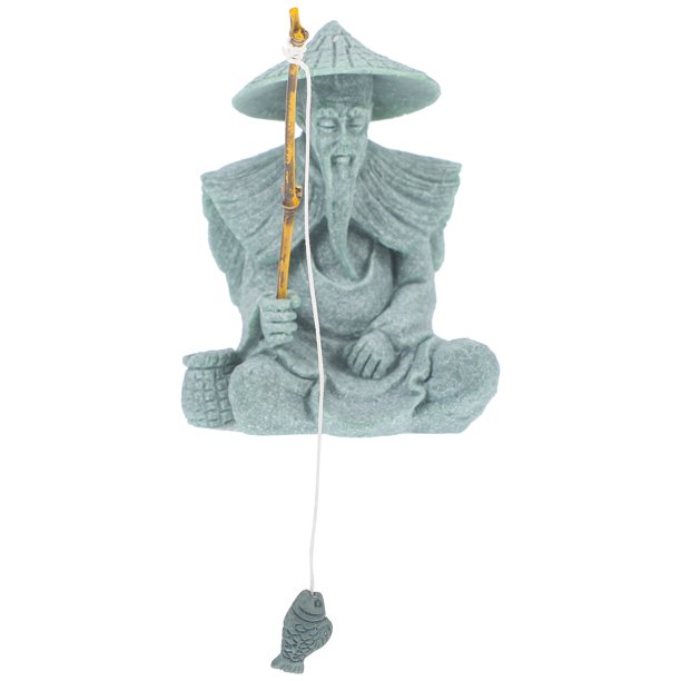 KAKOWELY Figura de pescador en miniatura de piedra arenisca para micropaisaje de pecera.