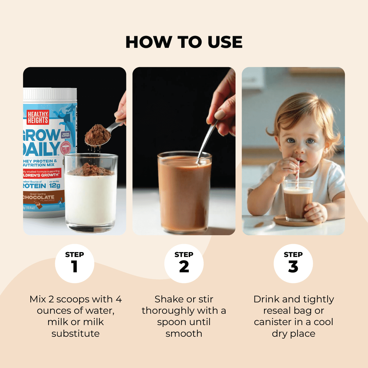 Healthy Heights Kids Protein Shake Mix, Hypoallergenic, Chocolate, 10.9oz Canister