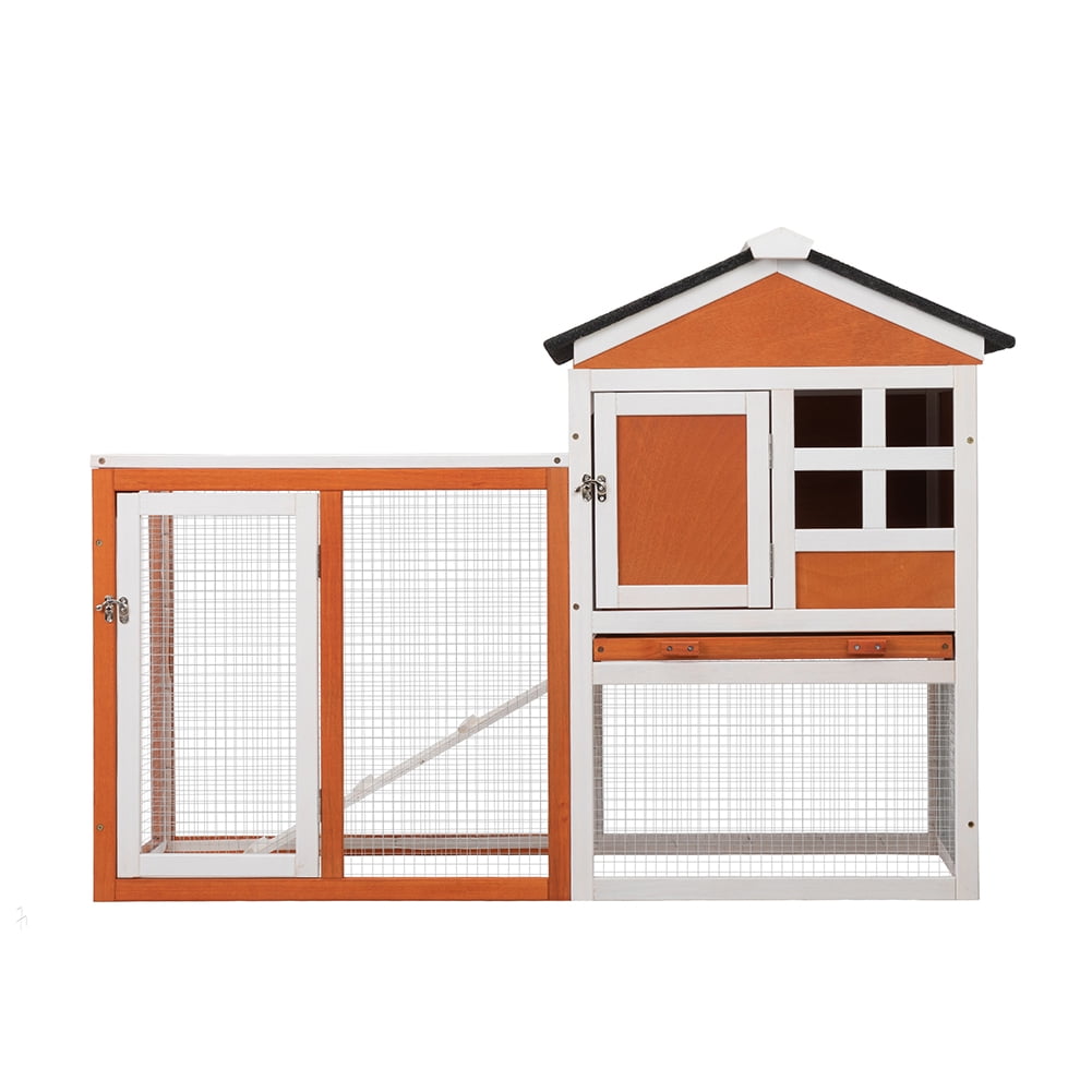 Kepooman 2 Tier Wooden Rabbit Cage, Chicken Coop, Small Animal Pet House, Flip Top Rabbit Cage, Orange