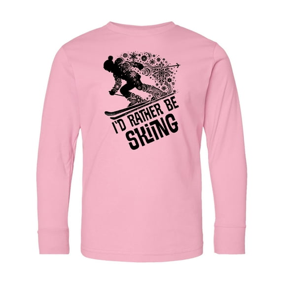 Inktastic Winter Skier Id Rather Be Skiing Long Sleeve Youth T-Shirt