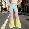 thumbnail image 3 of Kcolen Girls Jeans Flare High Elastic Waist Denim Pants Bell Bottom Flare Pants Kids Bootcut Dress Pants School Uniform Slacks Preppy Clothes,Mint Green,11-12 Years, 3 of 5