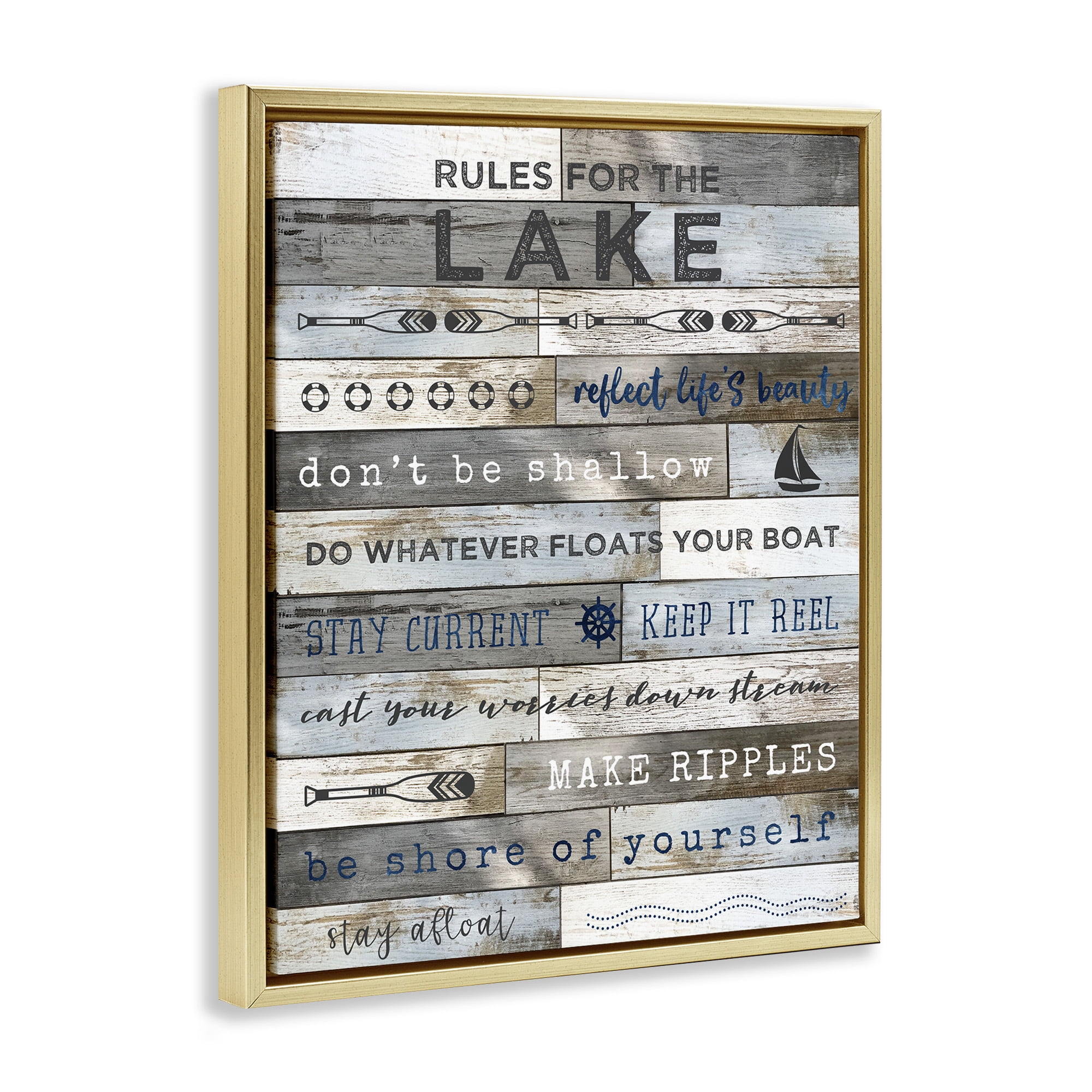 Stupell Industries Advice From the Lake List Inspirational Painting Gold Floater Framed Canvas Art Print Wall Art, 25 x 31