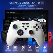 Wireless Pro Controller Compatible with Switch/OLED/Lite/PC/IOS/Android,Dual Vibration Programmable Turbo 6-axis Gyro Function,White