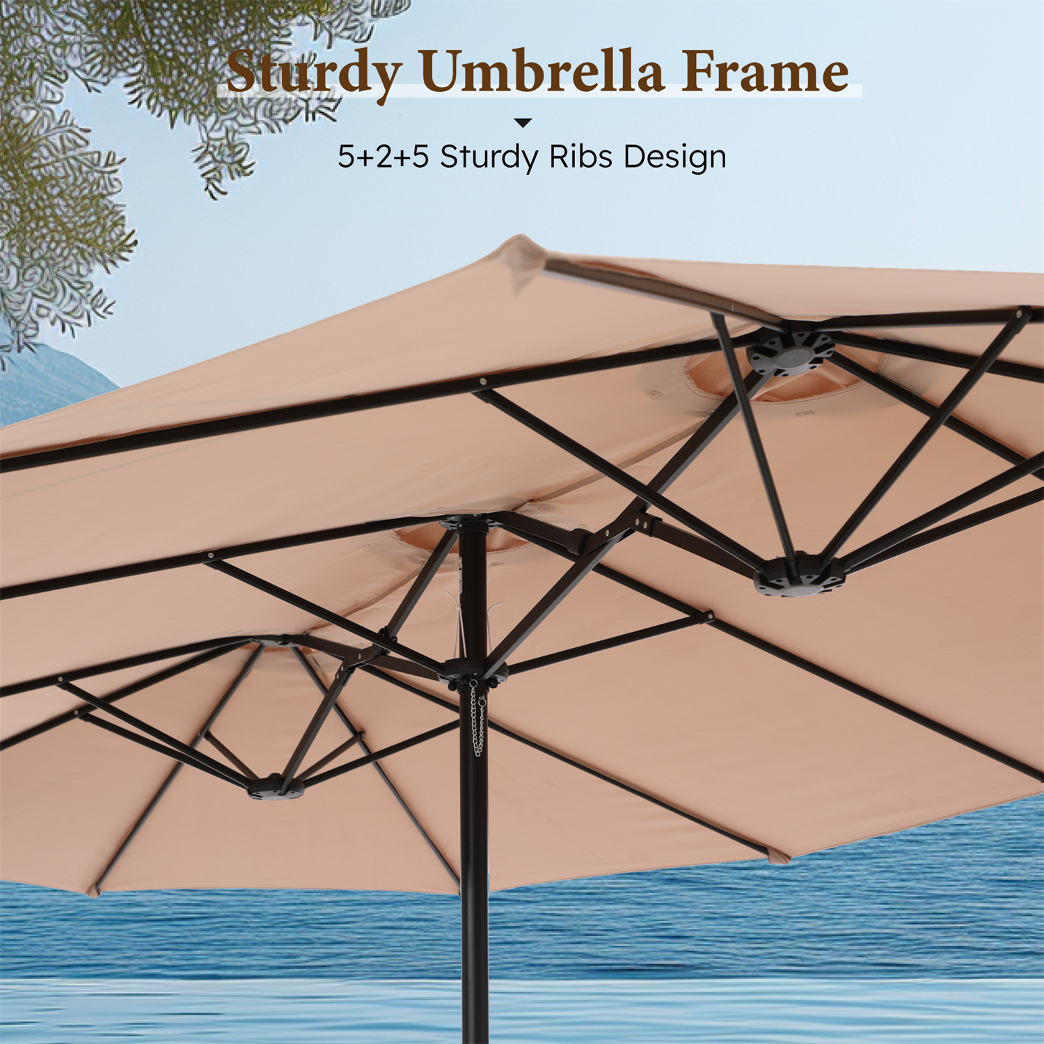 Summit Living 15ft Double-Sided Rectangular Patio Umbrella, Beige photo 7