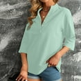 thumbnail image 5 of Odeerbi Cotton Linen Shirts for Women Summer V-Neck Long Sleeve Button Blouse Loose T-shirt Tops Green, 5 of 7
